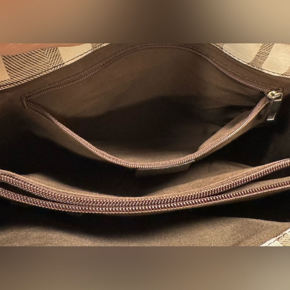 Bally Brown & Cream Logo Canvas Tote Bag w/ Leather Trim + Zip Pouch - Picture 12 of 15